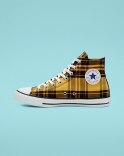 Converse Plaid Chuck Taylor All Star Férfi Magasszárú Fekete/Fehér/Sárga | RHYNFLT-HU